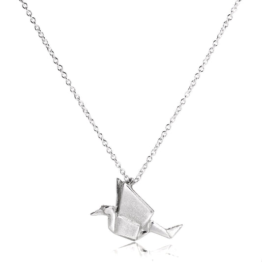 Collier avec pendentif grue en origami en argent sterling