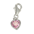 Breloque en argent sterling en forme de cœur rose et cristal