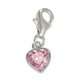 Breloque en argent sterling en forme de cœur rose et cristal