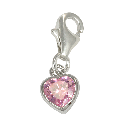 Breloque en argent sterling en forme de cœur rose et cristal