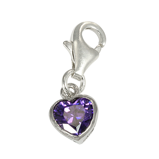 Breloque en argent sterling avec cœur violet et cristal