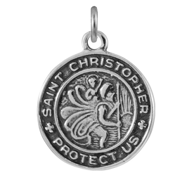 Breloque ronde Saint-Christophe en argent sterling