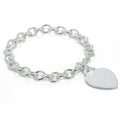 Bracelet à breloques en argent sterling de 18 cm avec grande étiquette en forme de cœur à graver