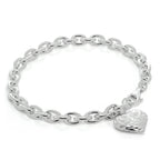 Bracelet à breloques en argent sterling massif avec breloque cœur bombé taille diamant