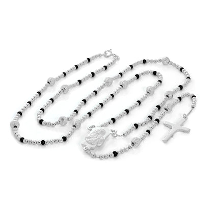 Collier de perles de chapelet en argent sterling