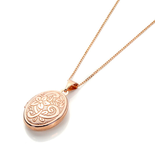 Médaillon floral gravé en or rose 9 carats