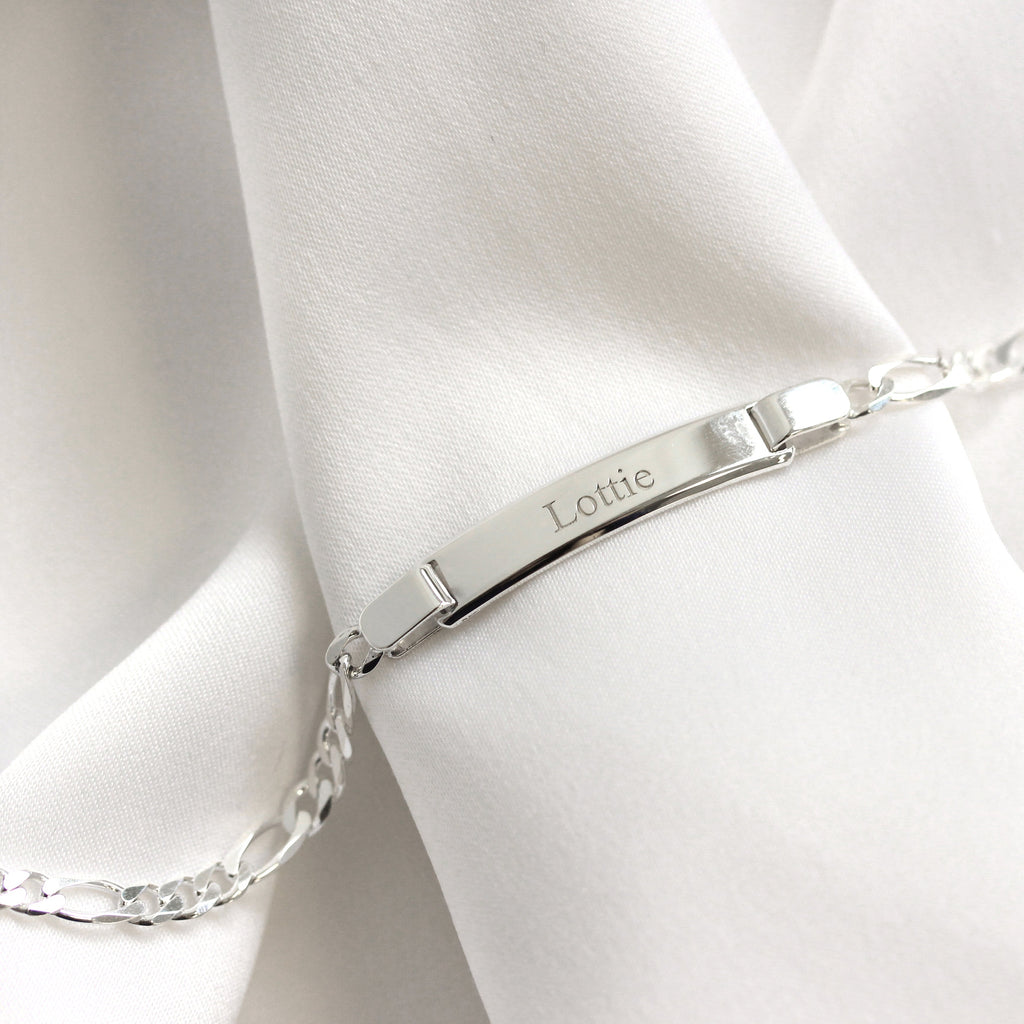 Bracelet plaque d'identité Figaro en argent sterling