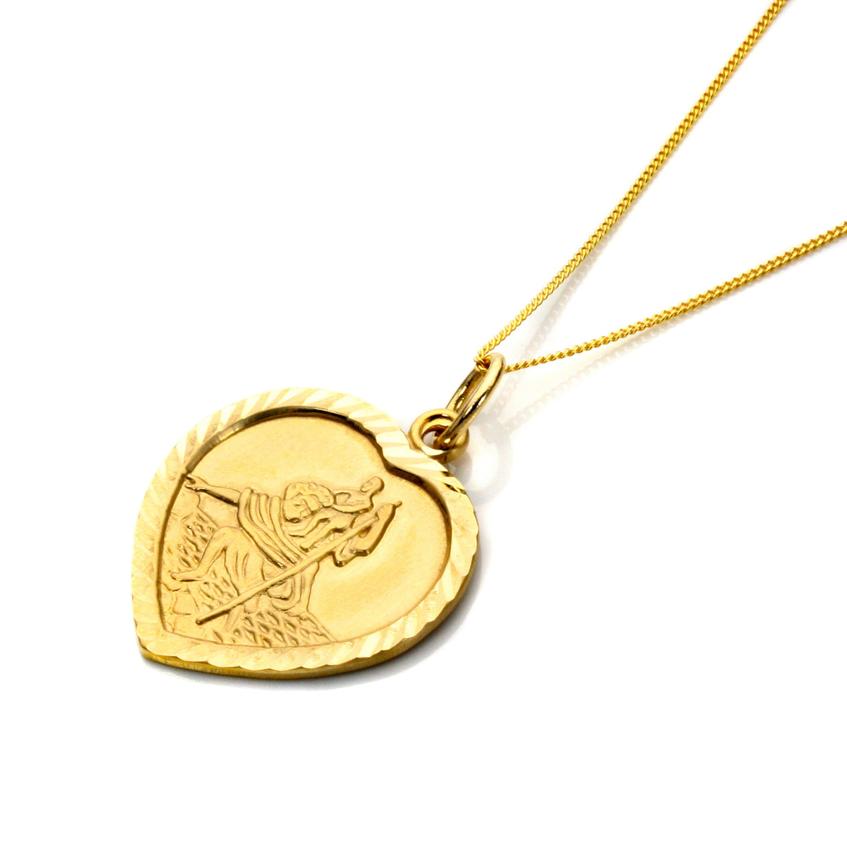 Collier personnalisé en or 9 carats avec cœur Saint-Christophe - 40 à 45 cm