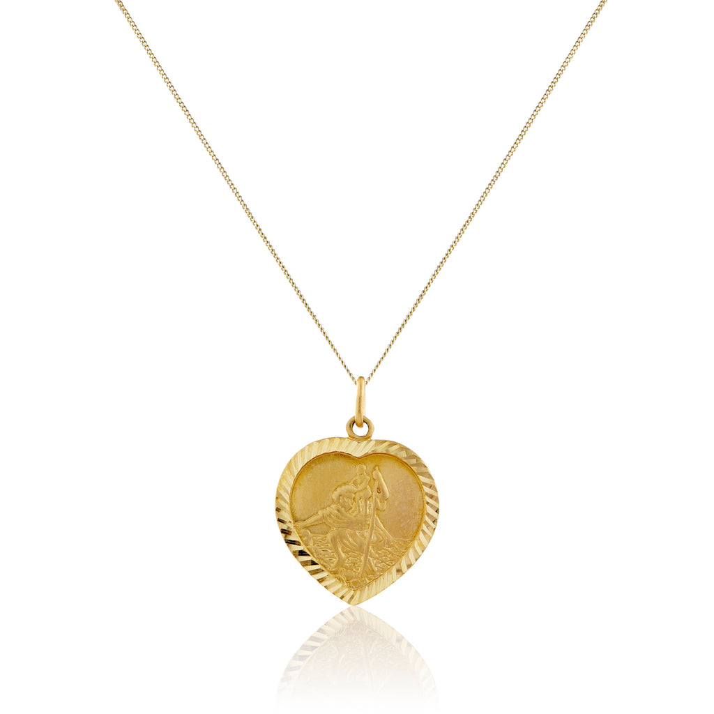 Collier personnalisé en or 9 carats avec cœur Saint-Christophe - 40 à 45 cm