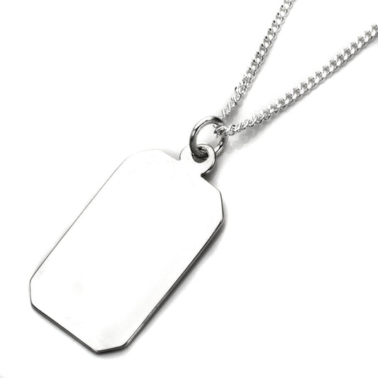Grand pendentif rectangulaire gravable en argent sterling - 16 à 24 pouces