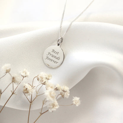 Pendentif rond gravable en argent sterling - 16 à 22 pouces