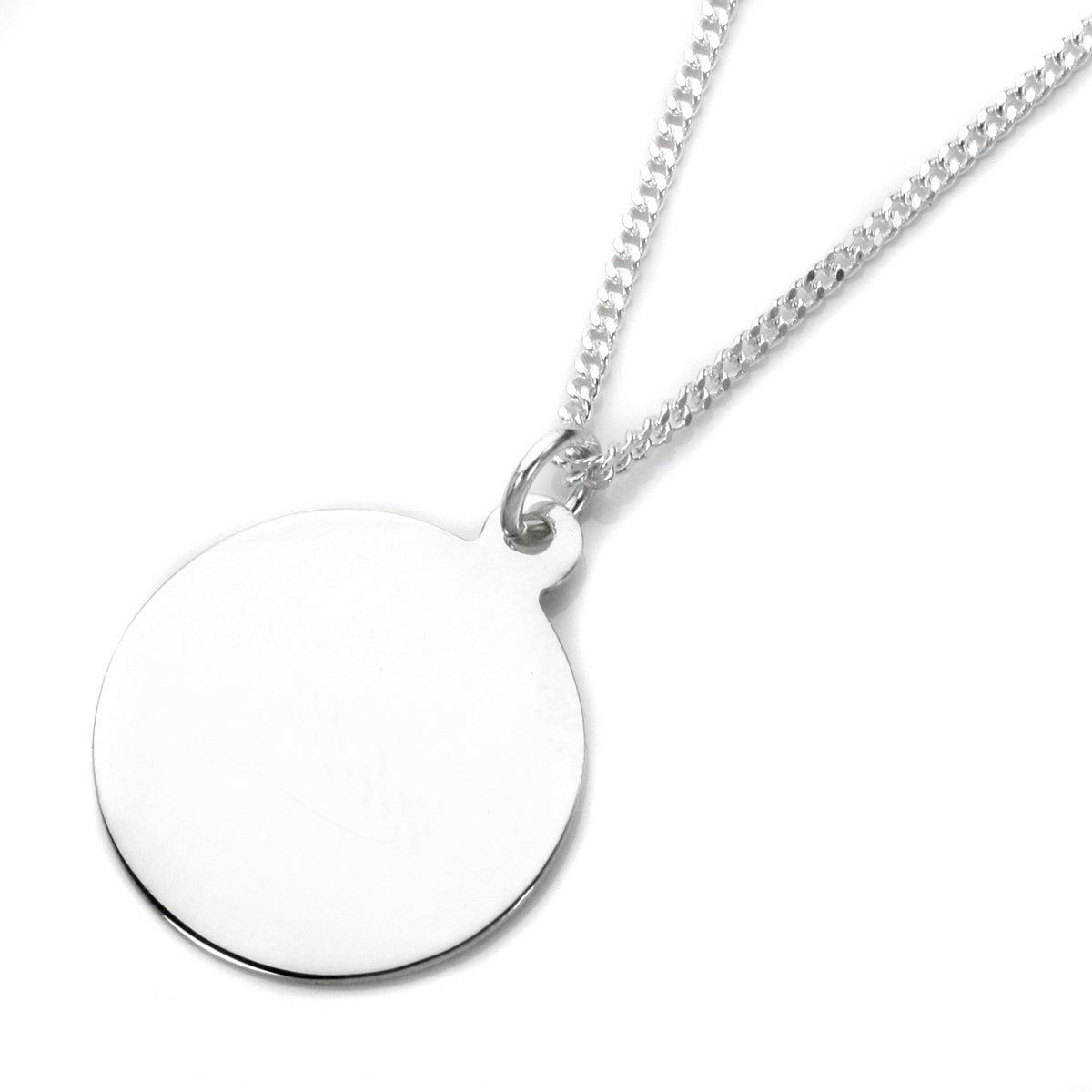 Grand pendentif rond gravable en argent sterling - 16 à 24 pouces