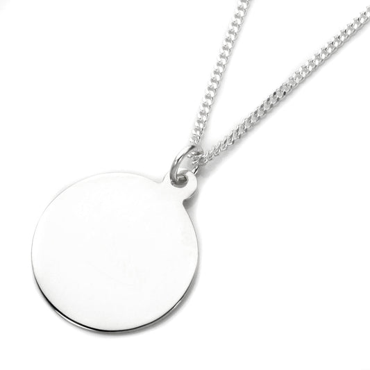 Grand pendentif rond gravable en argent sterling - 16 à 24 pouces