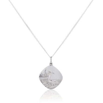 Grand pendentif réversible carré Saint-Christophe en argent sterling - 40 à 61 cm