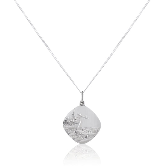 Grand pendentif réversible carré Saint-Christophe en argent sterling - 40 à 61 cm
