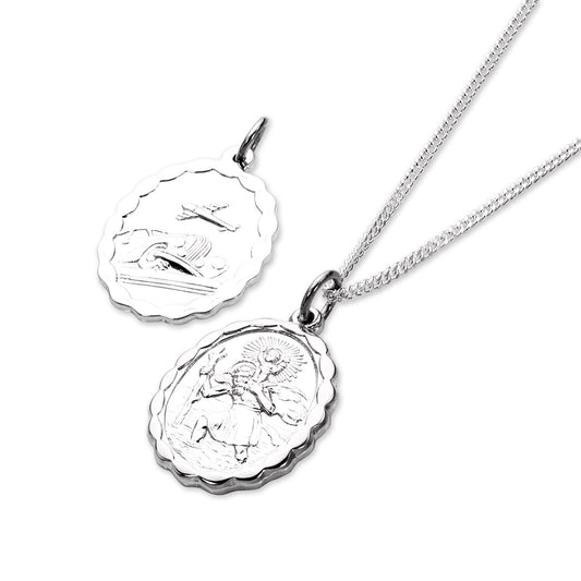 Pendentif Saint-Christophe ovale réversible en argent sterling - 40 à 61 cm