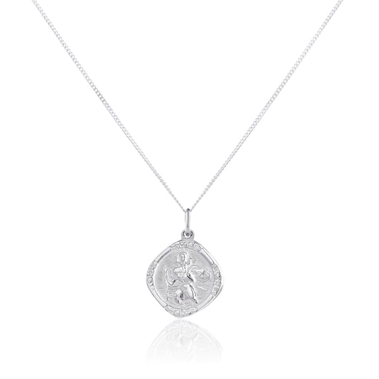 Pendentif Saint-Christophe carré réversible en argent sterling de taille moyenne (40 à 55 cm)