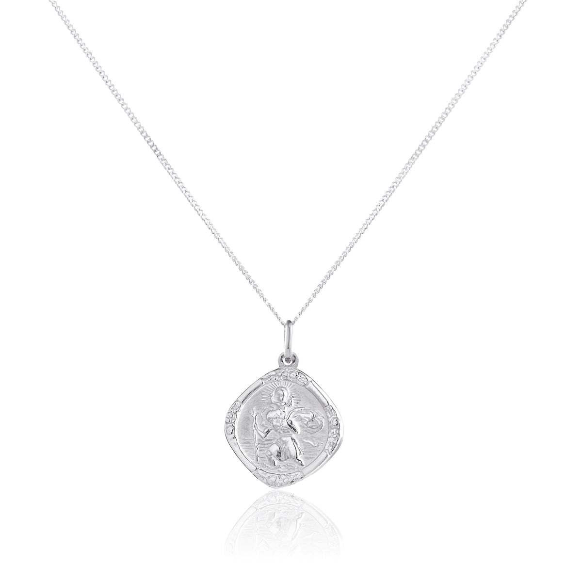 Pendentif Saint-Christophe carré réversible en argent sterling de taille moyenne (40 à 55 cm)