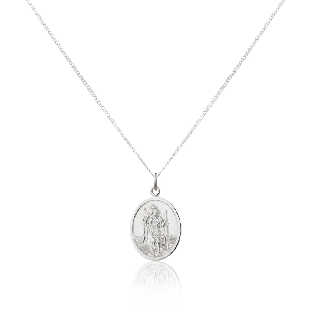 Pendentif ovale Saint-Christophe en argent sterling - 40 à 61 cm