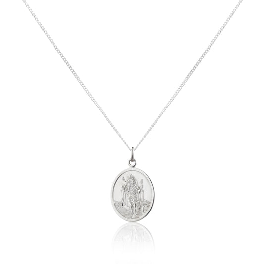Pendentif ovale Saint-Christophe en argent sterling - 40 à 61 cm