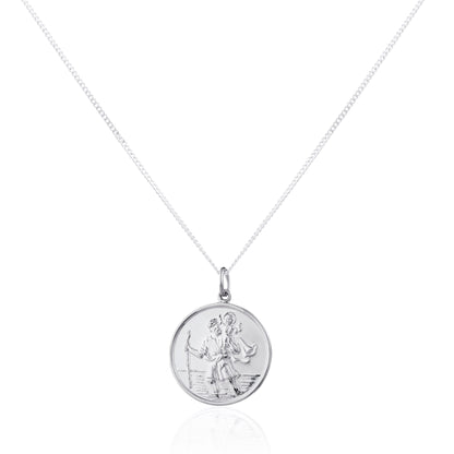 Grand pendentif rond Saint-Christophe en argent sterling - 40 à 61 cm