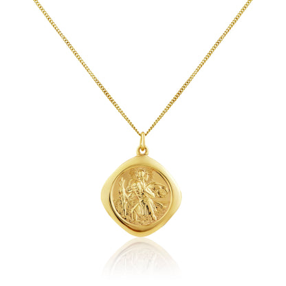 Grand pendentif réversible carré Saint-Christophe en or 9 carats - 40 à 50 cm