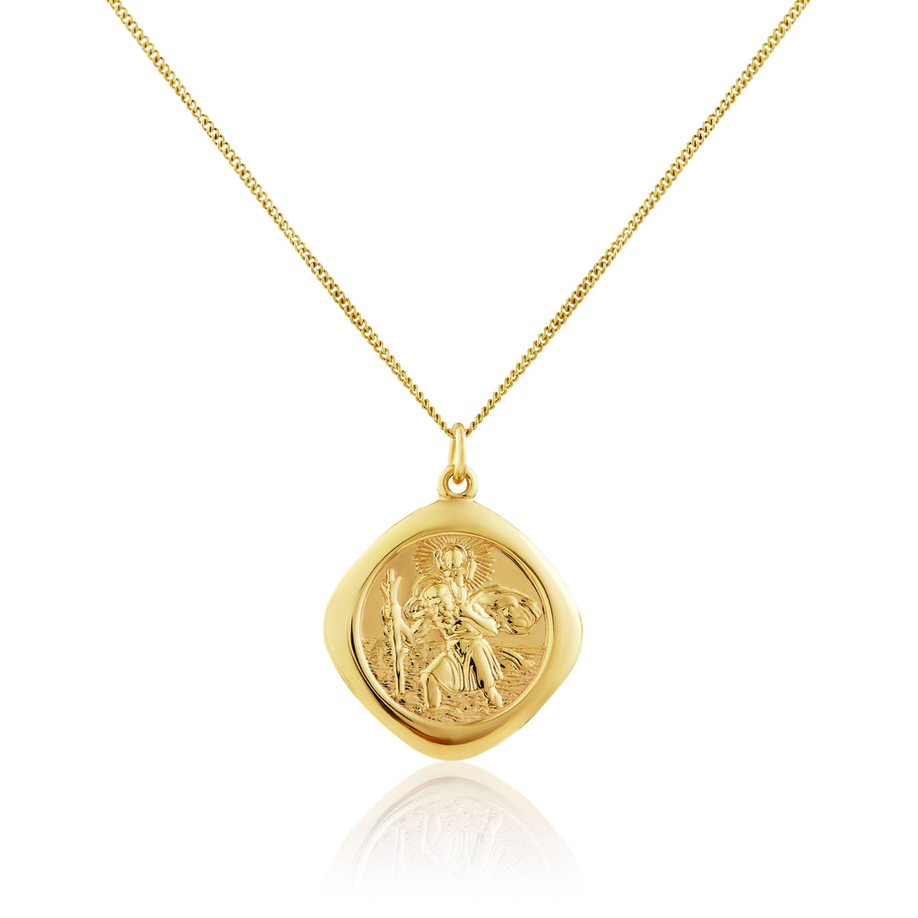 Grand pendentif réversible carré Saint-Christophe en or 9 carats - 45 à 50 cm