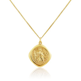 Grand pendentif réversible carré Saint-Christophe en or 9 carats - 40 à 50 cm
