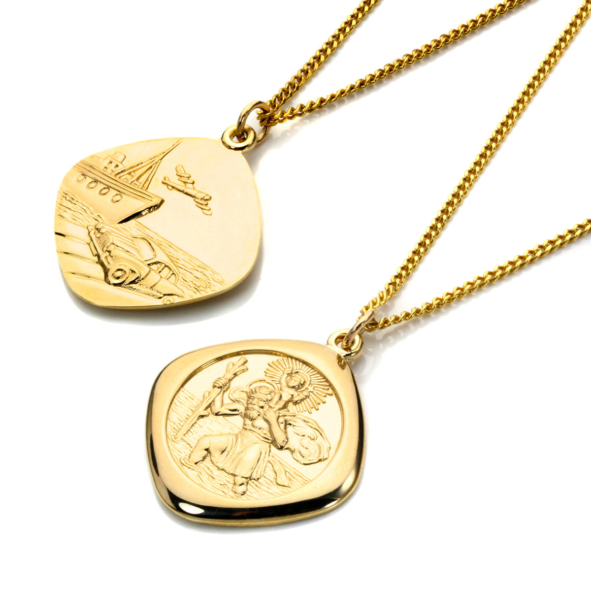Grand pendentif réversible carré Saint-Christophe en or 9 carats - 40 à 50 cm