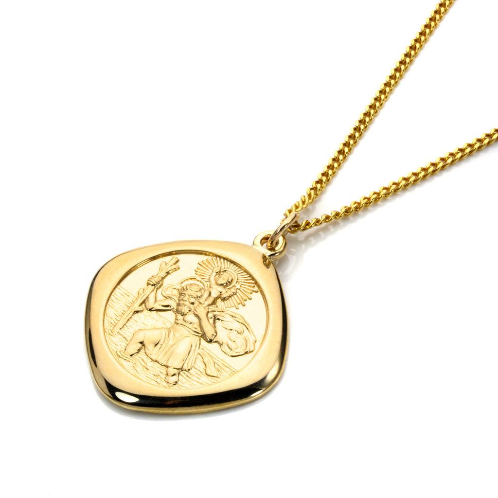 Grand pendentif réversible carré Saint-Christophe en or 9 carats - 45 à 50 cm