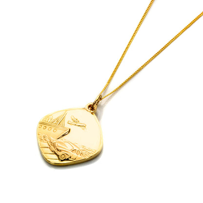 Pendentif Saint-Christophe réversible en or 9 carats de taille moyenne (40 à 46 cm)