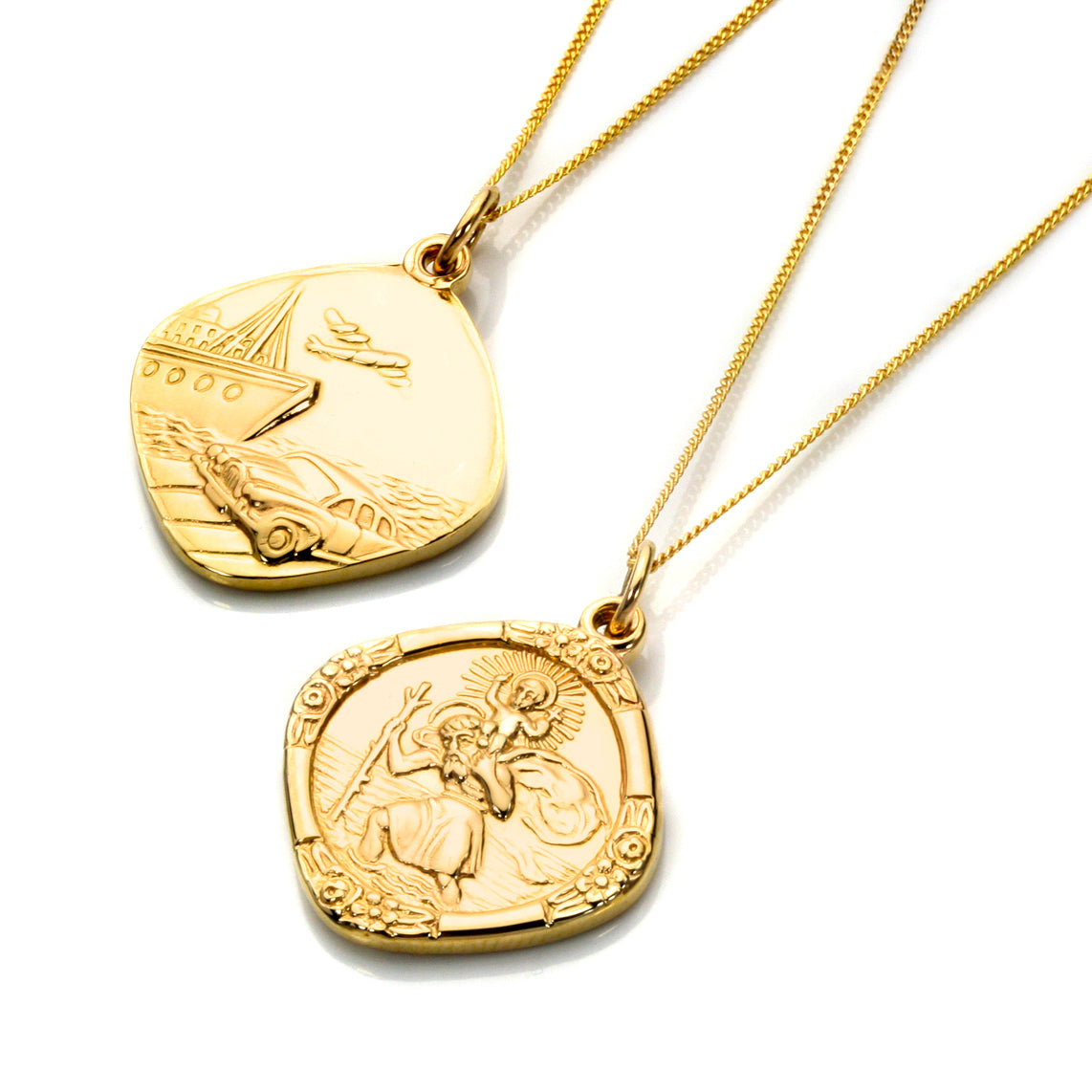 Pendentif Saint-Christophe réversible en or 9 carats de taille moyenne (40 à 46 cm)