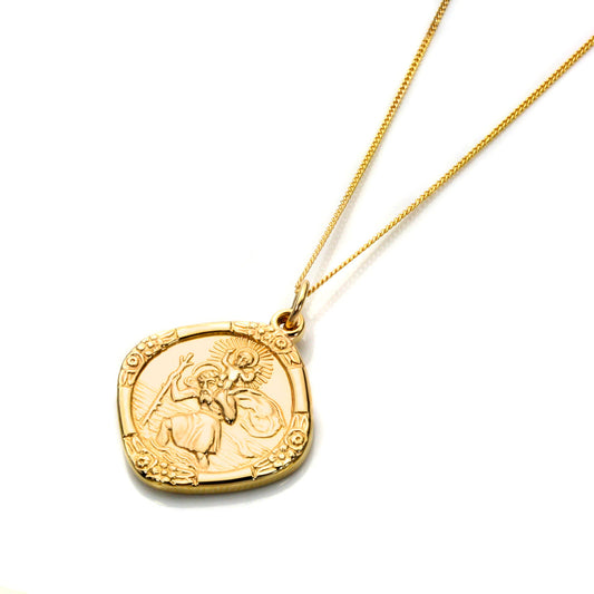 Pendentif Saint-Christophe réversible en or 9 carats de taille moyenne (40 à 46 cm)