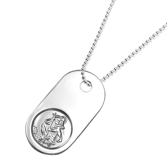 Médaille d'identité en argent sterling avec inscription « Saint Christophe »