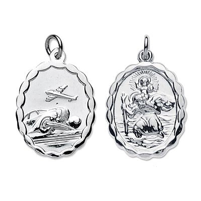 Pendentif Saint Christophe ovale réversible en argent sterling