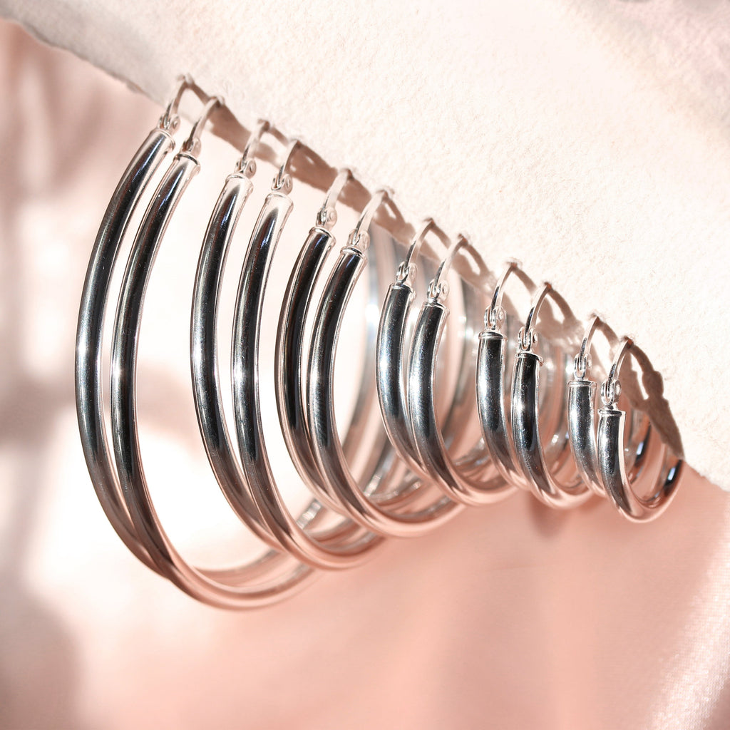 Boucles d'oreilles créoles rondes unies en argent sterling de 3 mm