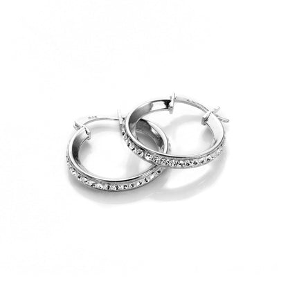 Boucles d'oreilles créoles en argent sterling avec cristaux pavés