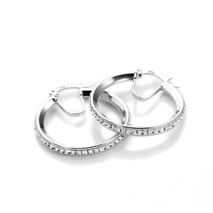 Boucles d'oreilles créoles en argent sterling avec cristaux pavés