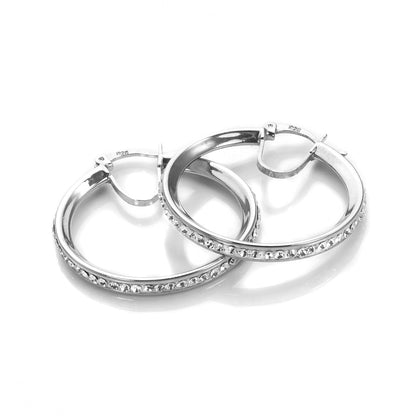 Boucles d'oreilles créoles en argent sterling avec cristaux pavés