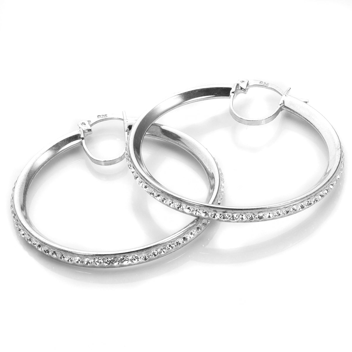 Boucles d'oreilles créoles en argent sterling avec cristaux pavés