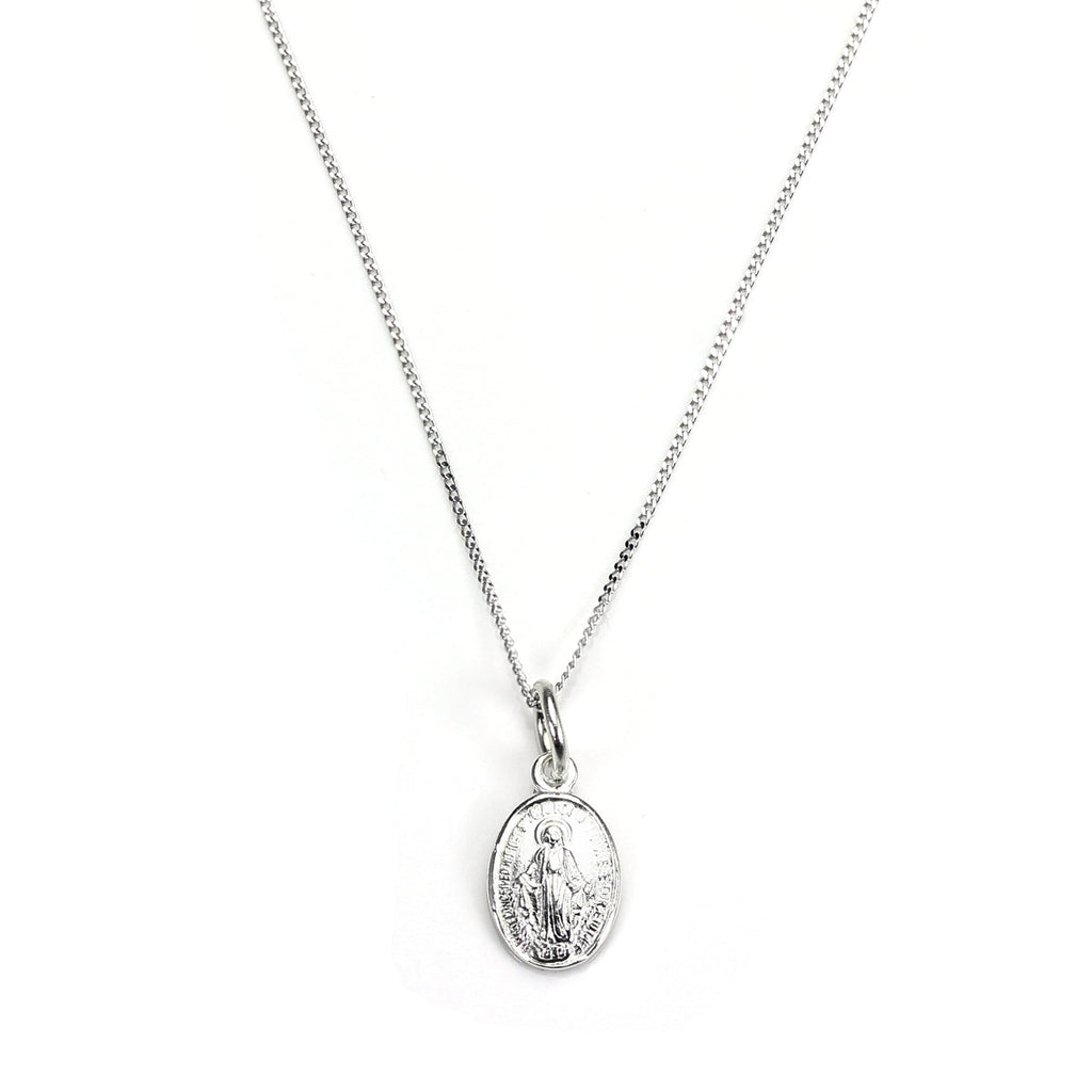 Pendentif médaille de Marie miraculeuse en or blanc 9 carats
