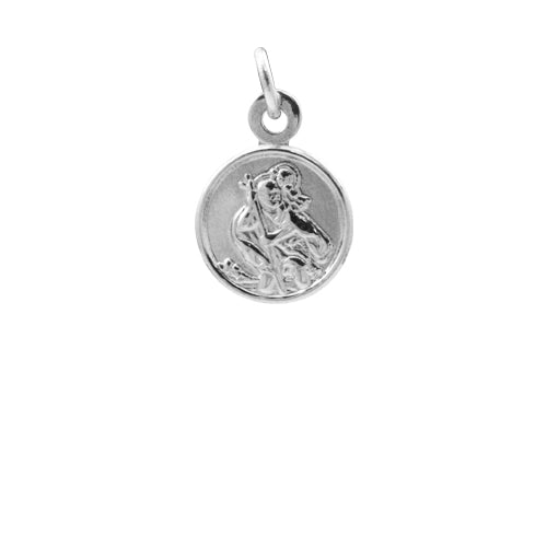 Petite médaille ronde Saint-Christophe en or blanc 9 carats