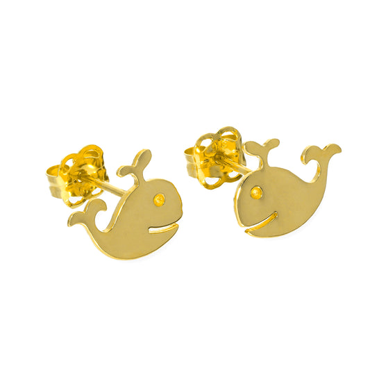 Boucles d'oreilles à tige en or 9 carats en forme de baleine