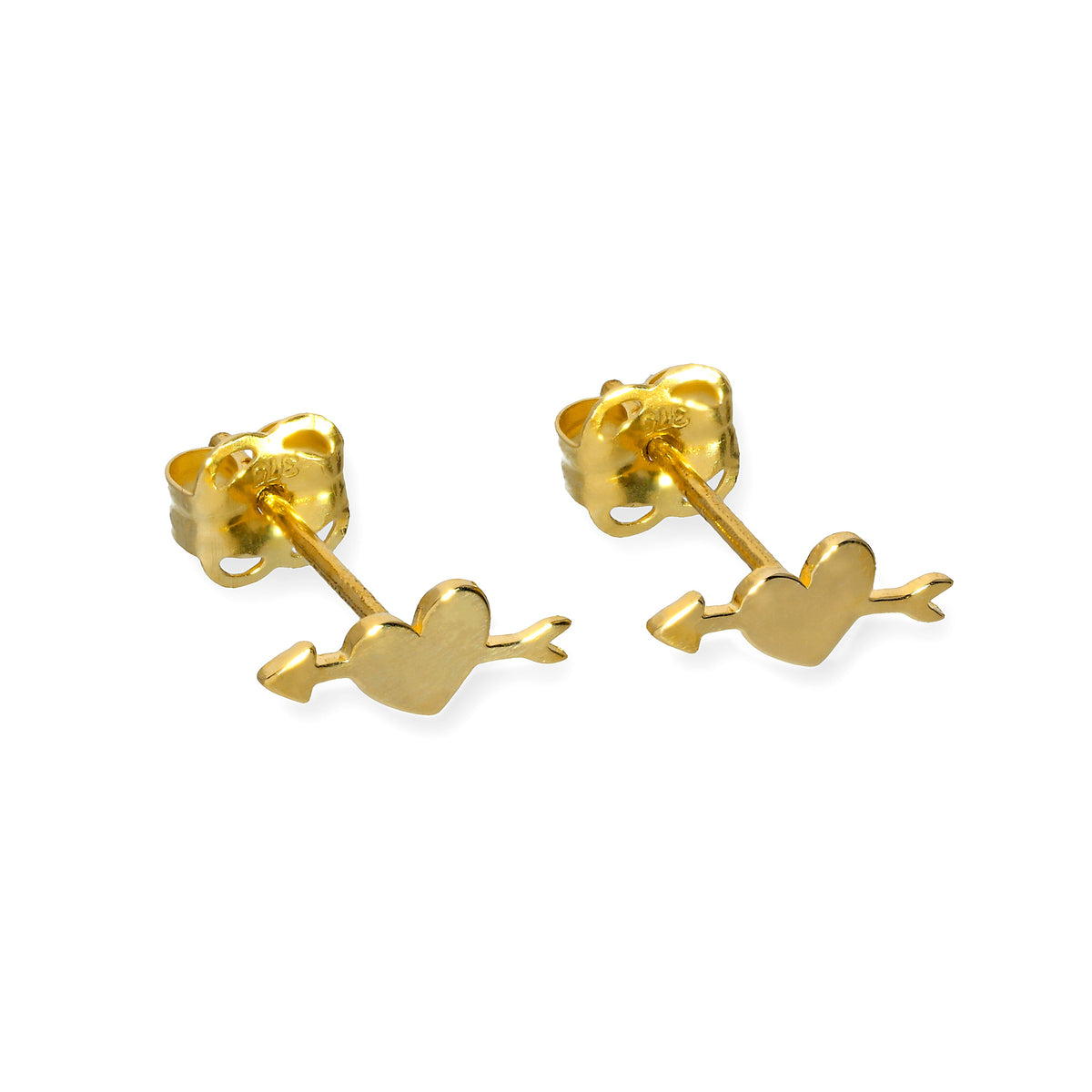 Boucles d'oreilles à tige en forme de cœur et de flèche en or 9 carats