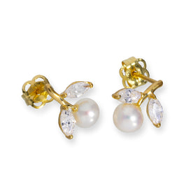 Boucles d'oreilles à tige en or 9 carats et perles avec cristaux CZ transparents