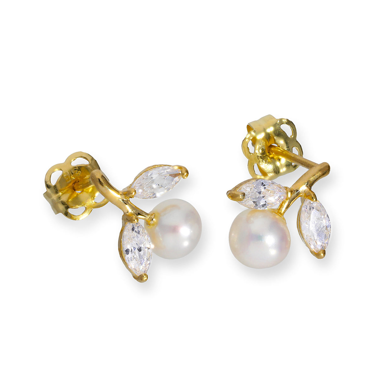 Boucles d'oreilles à tige en or 9 carats et perles avec cristaux CZ transparents