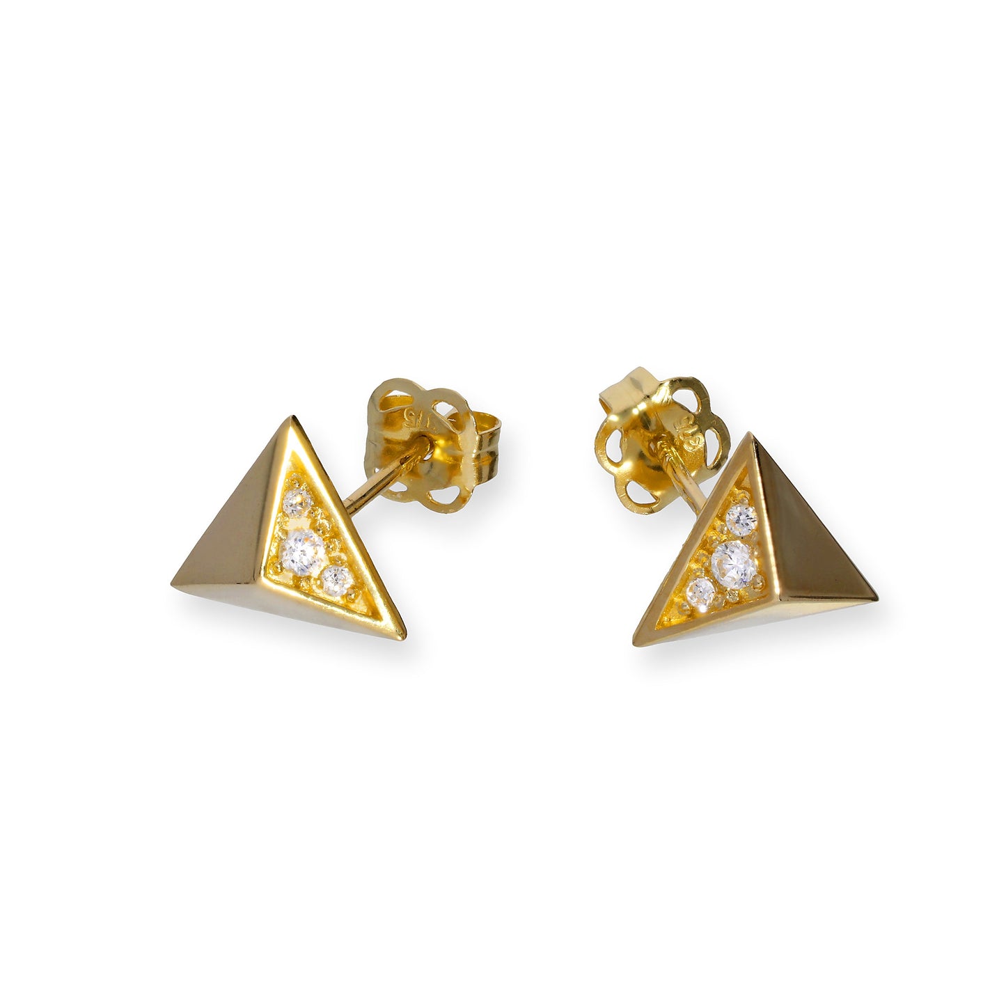 Boucles d'oreilles à tige pyramidales en or 9 carats et cristal CZ transparent