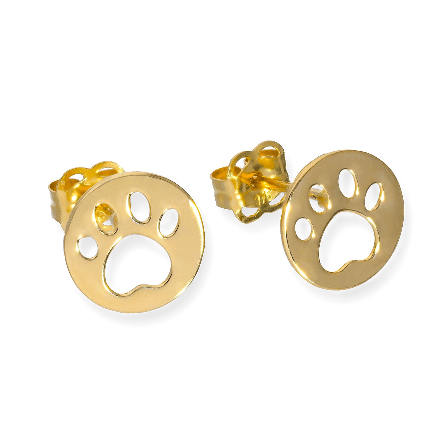 Boucles d'oreilles rondes en or 9 carats avec empreinte de patte d'animal découpée