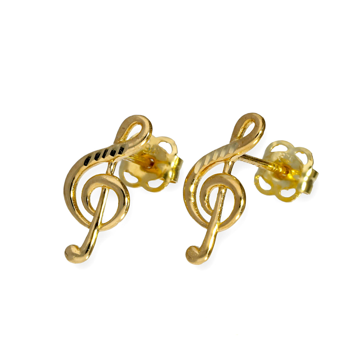 Boucles d'oreilles à tige en or 9 carats avec clé de sol