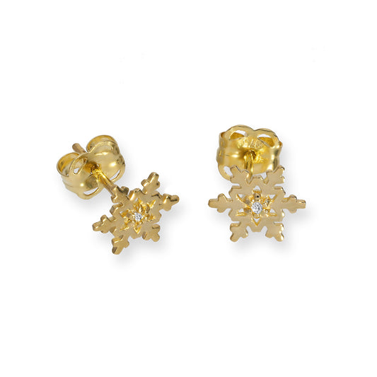 Boucles d'oreilles à tige flocon de neige en or 9 carats et cristal CZ transparent